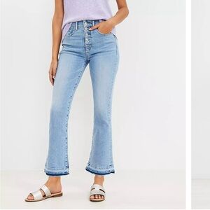 LOFT Petite Let Down Hem Button Front High-Rise Kick Crop Jeans, Size 26P / 2P